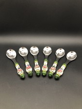 Besondere Wilkens Besteck 6 Löffel Edelstahl 18/8 Porzellangriff handbemalt
