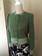 Handgestrickte Damen 40er 50er Jahre Vintage Stil Strickjacke - 36" Zypresse und Creme