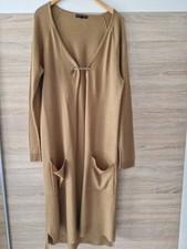 Strickjacke/Mantel Lang Damen Gr 38 Wolle Beige