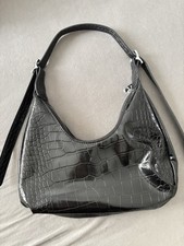 Damen Handtasche Schultertasche Schwarz Silber Leder Von NA-KD