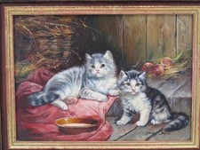 Inge D. Gruber-Böhm (1941) - Herrliches Gemälde zweier Katzen um 1980-1990