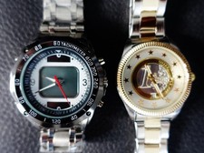 2 sportliche Herren Armband-Uhren, Glieder-Armband,  UNBENUTZT bzw. NEUWERTIG 