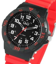 Q&Q by Citizen Herrenuhr 10 Bar Wasserdicht | Rot Schwarz | Silikonarmband
