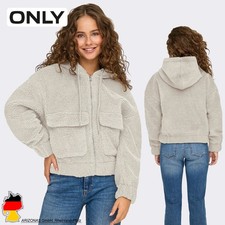 ONLY Damen Jacke mit Kapuze und zwei großen Fronttaschen Teddy