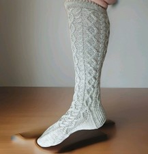 Trachtenstrümpfe Größe 41 42 Hellgrau Handgestrickt Kniebundstrümpfe