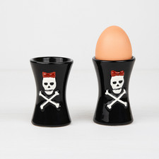 Eierbecher 2er Set Totenkopf Schwarz/Weiß Eierhalter Gothic Skull Frühstück Deko