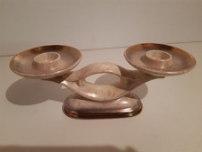 Zweiarmiger Kerzenleuchter Keramik gemarkt Germany beige mit Goldrand