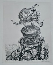 A. Paul Weber, Original Lithographie 1964, signiert, Kobold/Der Griesgram
