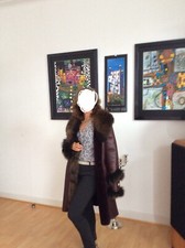 Damen Ledermantel mit Naturpelz Kragen bordo Farbe Gr.38-40