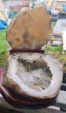 ?XL Monster ACHAT Geode ? Mineralien Stein Poliert Mahagoni Holz Sockel 7 kg