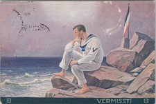 Künstler AK Postkarte Feldpost 1914 Vermisst MSP 209 Marine Schiffspost