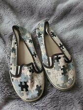 VANS Flats Ballerinas Ballerina Stoff weiß schwarz hellblau Puzzle Gr. 39 39,5