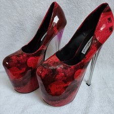 Extrem High Heels Schuhe Gr. 41  - Rot Muster - Absatz 22 cm / 12 cm Plat. - NEU