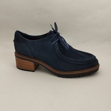 Clarks Damenschuhe 5,5 marineblau Wildleder Wallabee Mokassin Schnürung klobiger Absatz