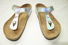 Birkenstock Gizeh Sandale silberfarben changierend Birkoflor 39 guter Zustand