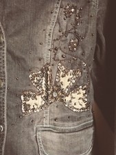 Neu Farfalla Rosso Designer Damen Jeansjacke braun Gr. L Stickerei , Pailletten