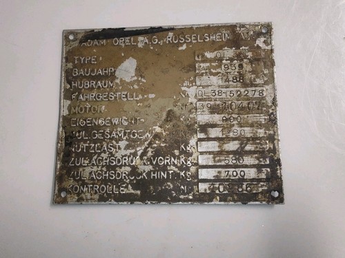Typenschild opel kadett - typenschild,