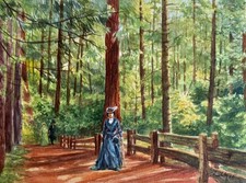 Aquarellbild Original 40x30 cm, Landschaft, Spaziergang im Wald 