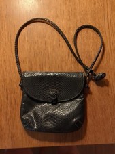 Kleine Schwarze Umhängetasche Krokodil Schlangen Optik Leder Kunstleder