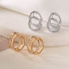 Luxus Damen Ohrringe 18K Echtgold galvanisieren geometrische Zirkon Ohrringe