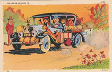 AK  USA- Humor - Mann - Paar m. Hund + Auto (9)- -- Genuine Curteich Chicago