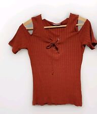 Only Offshoulder Shirt Gr. M Damen kurzarm Oberteil Schulterfrei braun - C1