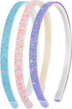 3 Stück Glitzer Stirnband Kunststoff süß glitzernd rutschfest Stirnbänder mit Zähnen Rainbo