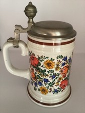 WMF Bierkrug mit Zinndeckel  Blumen Muster    