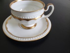 Hutschenreuther Walküre Perlrand Mokkatasse &UT/Teller weiß mit gold Sammeltasse