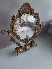 Antiker Tischspiegel Messing | Barock Rokoko Stil um 1920 | Schwenkspiegel Putte