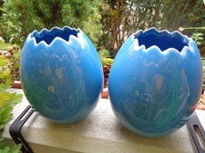 Formschöne glasierte Porzellan Vase Ostern Eivase Deko Ostereier Blau 12,5cm #V