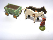 VINTAGE  Holz Figur "  Farm Heuwagen mit Führer und Pferden " 1:87 H0 HO / OO