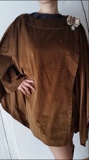 Cape Poncho Braun Umhang Cardigan Jacke Mantel S M Bronze Samt Brokat 