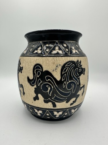 Keramikvase schwarz beige mit - schwarz/beige,