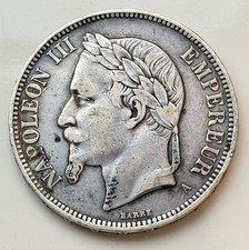 5 Francs 1870 A Frankreich . Napoleon III . Silber . Gad#799