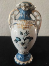 Royal Dux Bohemia Pokal Vase Czechoslovakia blau gold Blumenmotiv 15 cm wie neu