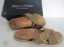 Marc O’Polo SANDALETTE PANTOLETTE. OLIVE VELOUR-LEDER. KORK. Gr. 38