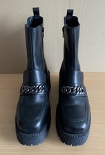 Chelsea Boots, Gr.39, schwarz, Leder, Kette, extralanger Schaft, Blockabsatz