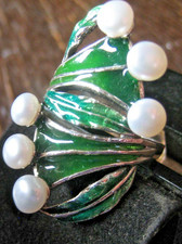 Perlenring Emaille grün Blatt