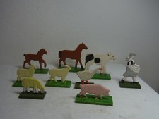 9 Vintage deutsche Laubsägearbeit handbemalt Spielzeug Bauernhof Tier #BE