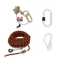 20m Baustellen Absturzsicherung Seil 20m + Seilbremse + 2 Karabiner nach DIN