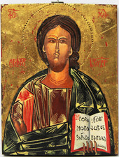 Kleine Ikone Holz Blattgold handgemalt Jesus Christus Pantokrator 14 x 11 cm