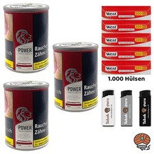 Power Quality Tobacco Feinschnitt-Tabak Dose 3x 150g West Red Hülsen Feuerzeuge