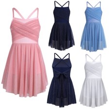 DE Mädchen Tanzkleid Kinder Eiskunstlauf Rollschuhkleid Ärmellos Träger Bodysuit