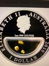 Australien 1 Dollar Silbermünze Treasures of Australia mit Gold Nuggets PP