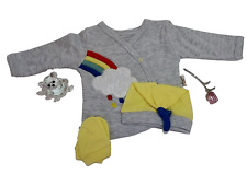 Neugeborenen Set 5 teilig Grau/Gelb mit Regenbogen Junge 100% Baumwolle