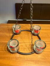 Adventskranz aus Metall (schwarz) zum Aufhängen mit Glaseinsätzen