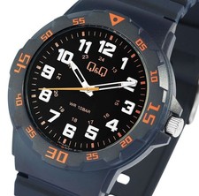 Q&Q by Citizen Herrenuhr 10 Bar Wasserdicht | Blau Orange | Silikonarmband