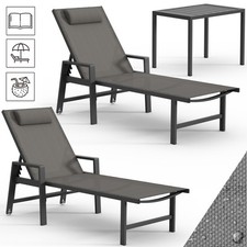 2x Sonnenliege und Gartentisch Aluminium Gartenliege 200KG & Rollen wetterfest