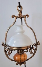 Rarität: Petroleum Deckenlampe,Jugendstil Zinnmontierung,Originalzustand